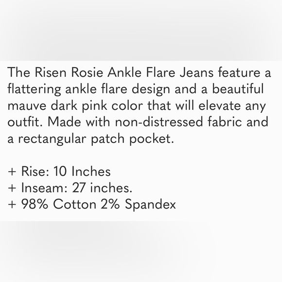 Risen High Rise Wide Leg Jeans Cropped Ankle Square Pockets Stretch Mauve Pink - Picture 6 of 6